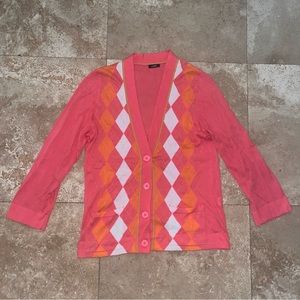 J. Crew Harlequin Pink & Orange Cardigan